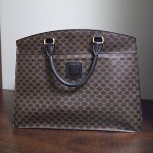 Celine Vintage Macadam Tote Bag 90s Brown Triomphe Structured